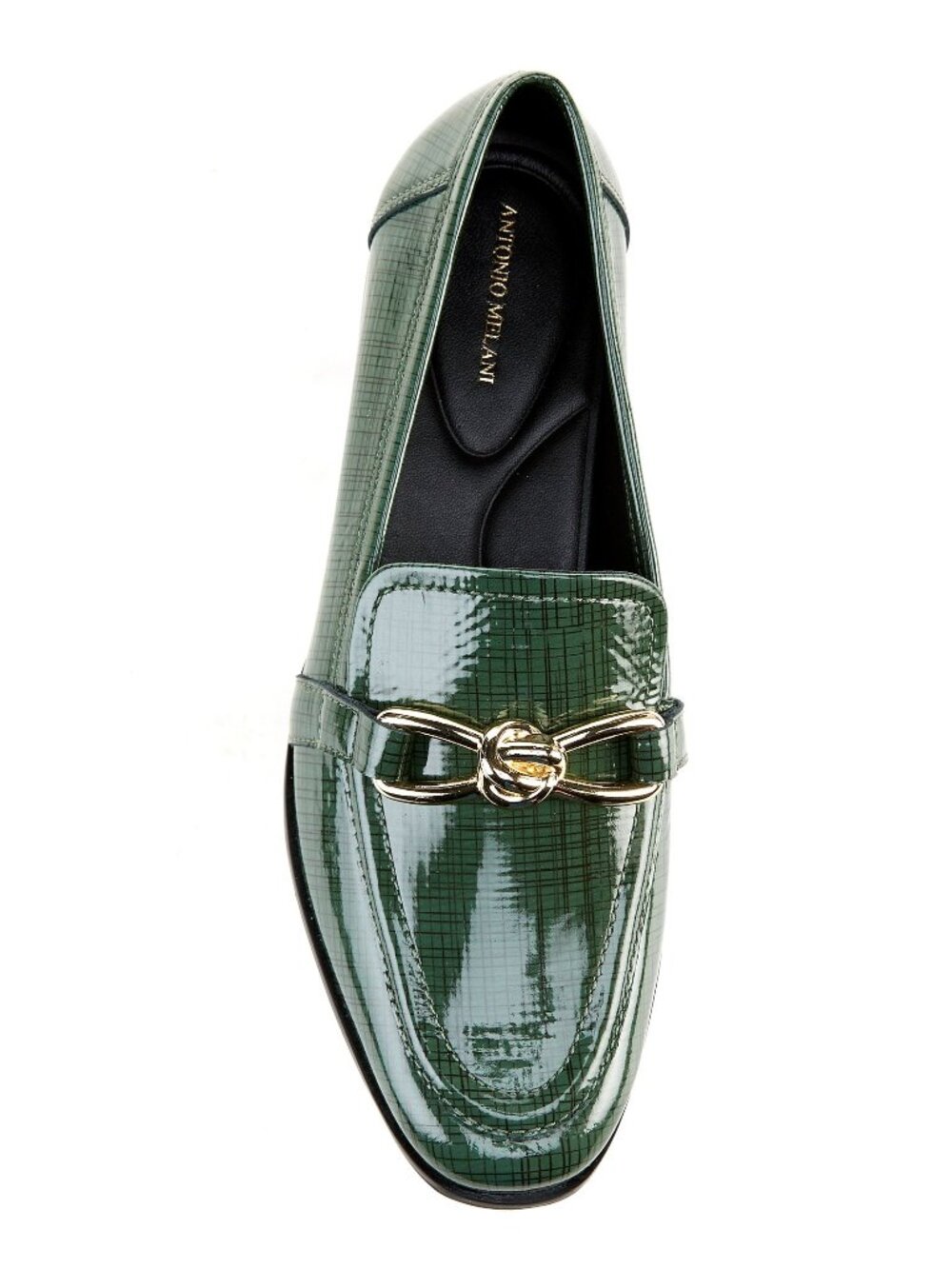 Antonio Melani Cain Patent Leather Knot Hardware Loafers in Green Sz 5.5 NEW